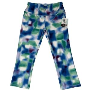 DSG Womens Performance High Rise Capri Leggings Blue Green Watercolor S